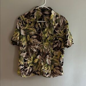 Tropical Leaf Print Button-Up Shirt